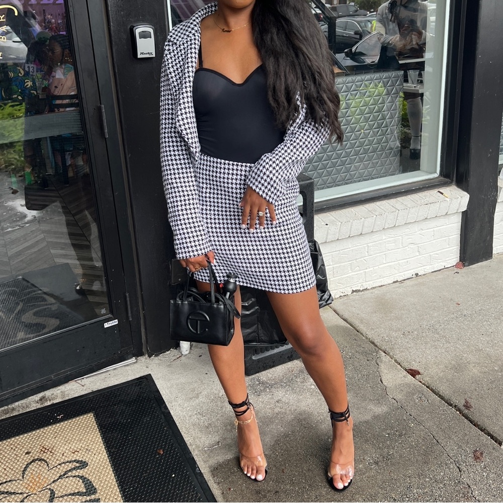 Two Piece Houndstooth Skirt Set